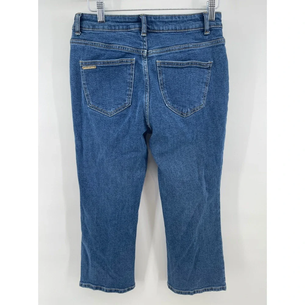 Michael Kors Womens Size 8 Blue Denim Cropped Sailor Jeans Gold Button Pockets